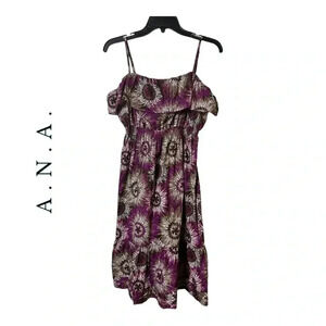 A.N.A. SPAGHETTI STRAP SUMMER DRESS MINI LENGTH SIZE‎ SMALL PURPLE/BROWN/WHITE
